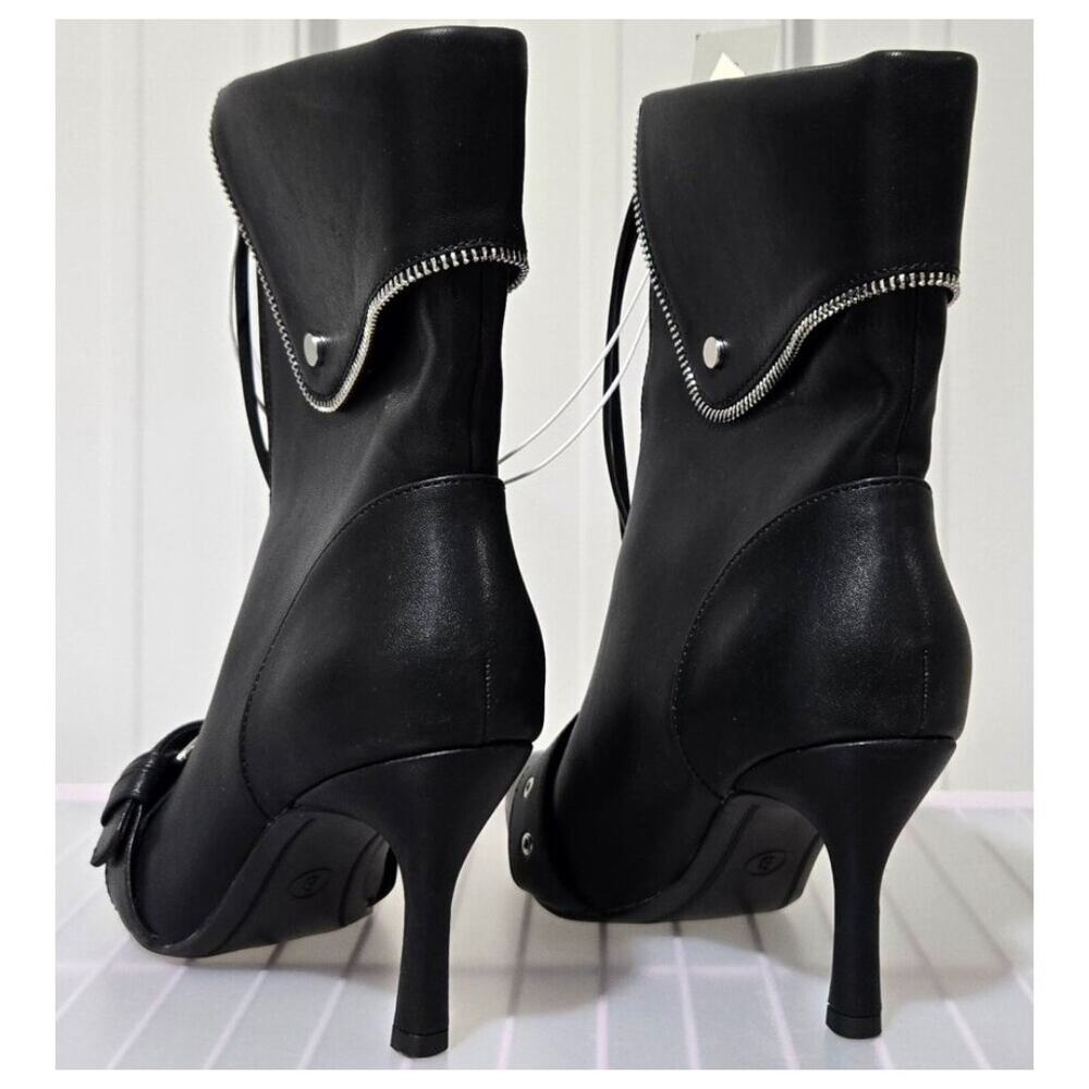 Mickey Point Toe Fold-Over Moto Ankle Boot Black Silver Stiletto Sz 7, 7.5, 8‎ - Picture 7 of 7